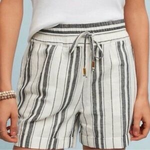 Maeve Anthropologie Shorts Small Linen Cotton Striped Pull On Elastic Waist M